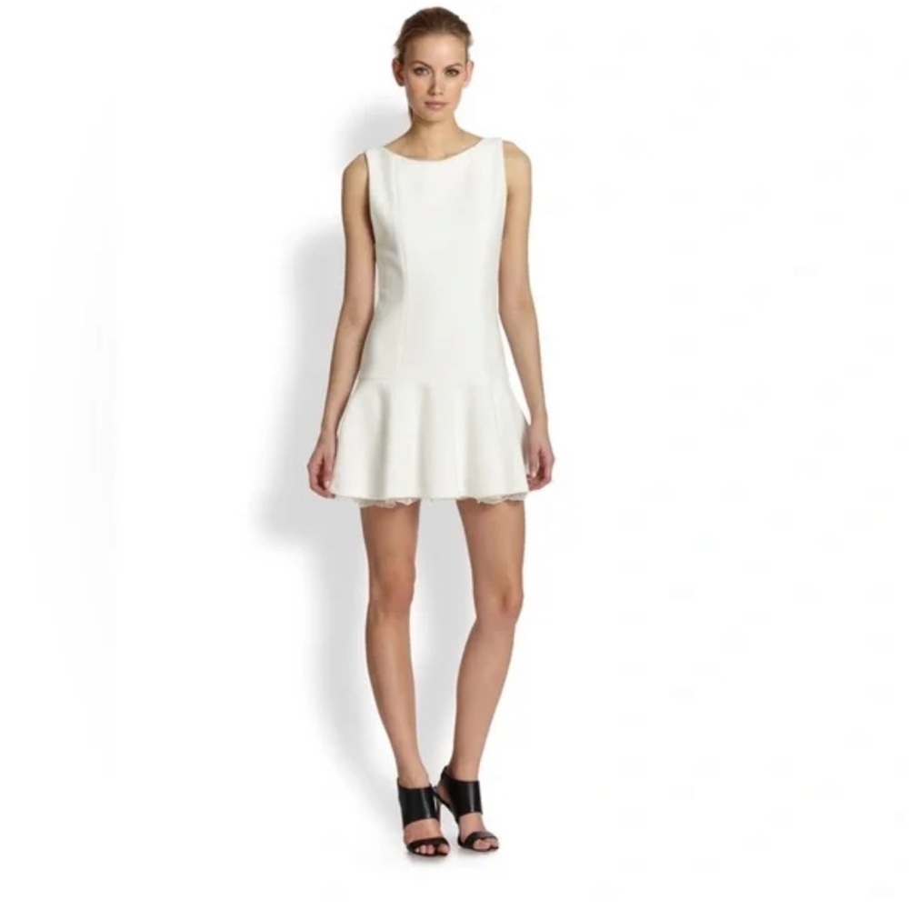 Alice + Olivia Kaya Drop Waist White Ivory Lace Sleeveless Dress